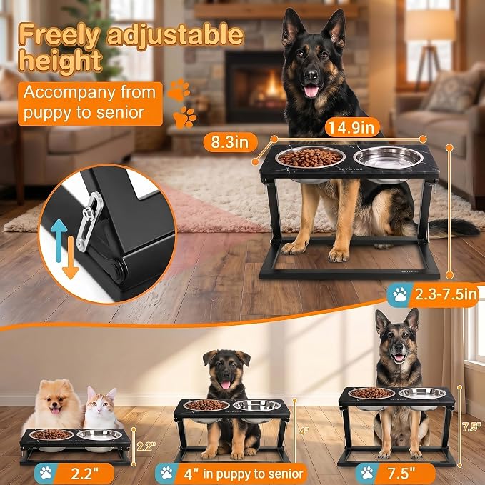 Elevated Dog Bowl, Adjustable Height and Tilt Angle Dog Bowl Stand | Precisely Adjust Height And Tilt Angle, Easy To Clean, Equipped With 2 Stainless Steel Food Bowls, Sturdy And Durable. - Image 3