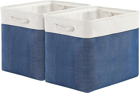 TcaFmac Organization and Storage Basket for Gifts Empty - 16x12x12 inch Large 2 Pack Collapsible Storage Bins for Shelves, Fabric Storage Cubes for Organizing Cloth Toy Kids (White & Jean Blue) by TcaFmac