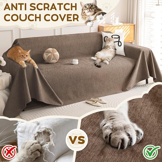 OstepDecor Waterproof Couch Covers for Pets, Couch Protector from Cat Claws | Washable Sofa Cover for Dogs, Non Slip Furniture Protector for Sofas, Loveseats & Sectionals, 71"x134", Brown - Image 2