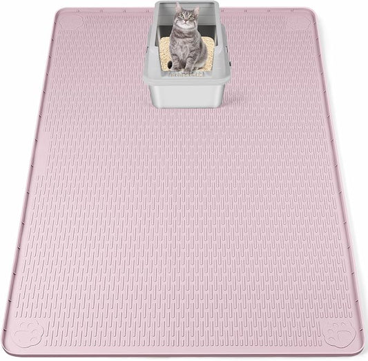Silicone Cat Litter Mat for Litter Box 50”x35” Large Cat Mat, Pink | Waterproof, Non-Slip, Leak-Proof Rug Mat with Lip, Easy to Clean, Extra Large Litter Catcher Mat for Floor by Bartuke