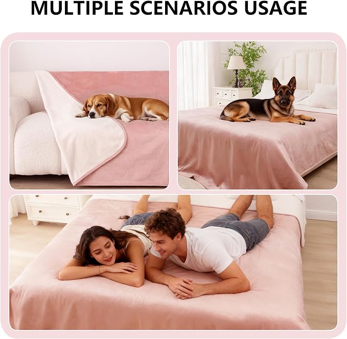 Waterproof Blanket for Dogs - Reversible Furniture Protector | TPU Leak-Proof Liner, Soft Velvet & Flannel Pet Throw, Machine Washable, For Couch and Bed, 82" x 120", Pink/Cream - Image 4