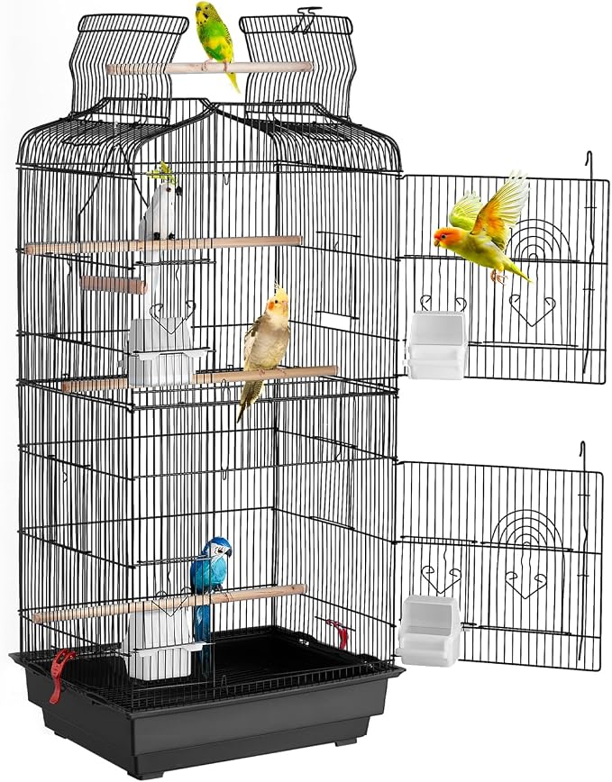 VEVOR 41-inch Open Top Large Parrot Bird Cage, Hanging Bird Cage for Parakeets Finches Canaries Lovebirds Cockatiels Budgies Small Quaker Conures Travel Pet Flight Birdcage with Swing and Perch by VEVOR