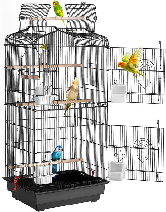 VEVOR 41-inch Open Top Large Parrot Bird Cage, Hanging Bird Cage for Parakeets Finches Canaries Lovebirds Cockatiels Budgies Small Quaker Conures Travel Pet Flight Birdcage with Swing and Perch by VEVOR