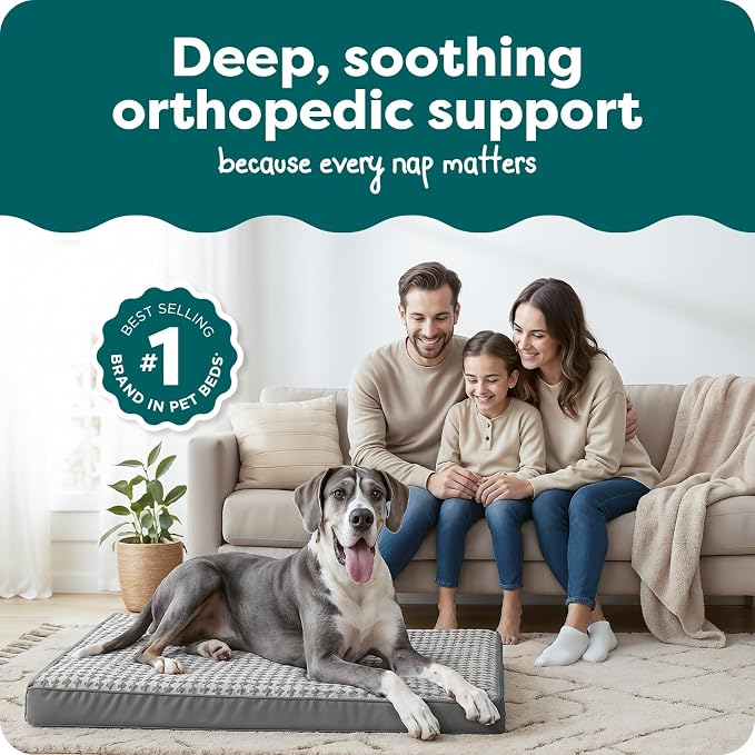 FurHaven Orthopedic Dog Bed for Large Dogs, Mattress Style Bed, Egg Crate with a solid Orthopedic Foam Base for Joint Support, Washable Cover, Jumbo Plus XXL, Plush Faux Fur & Suede, Gray - Image 2
