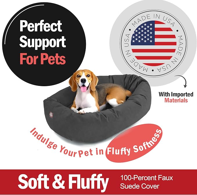 Majestic Pet 32 Inch Suede Calming Dog Bed Washable – Cozy Soft Round Dog Bed with Spine Support for Dogs to Rest Their Head - Fluffy Donut Dog Bed 32x23x7 (Inch) - Round Pet Bed Medium – Gray (2025) - Image 2