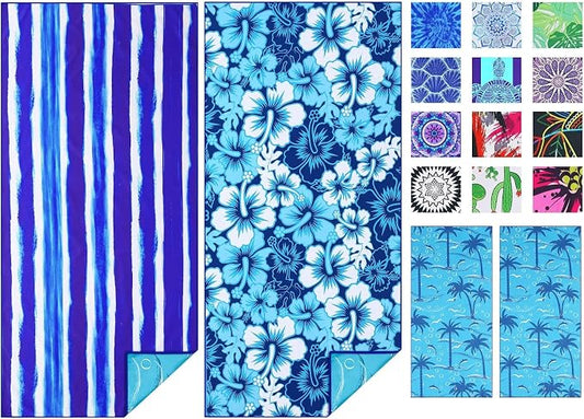 TwoYek Microfiber Beach Towel Extra Large 71x32 Stripes Floral 2 Pack | Thin & Lightweight, Sand Free, Super Absorbent & Quick Dry, Oversized Towels for Beach Bath Pool Swim Travel Essentials Gift by TwoYek