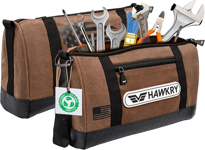 HAWKRY Canvas Tool Pouch – Brown Tool Bag for Tool Storage, DIY, Electrical, Auto or Hobby Use | Rugged Canvas Organizer with Zipper & Reinforced Base – Compact Utility Pouch for Toolbox or Car - Image 9