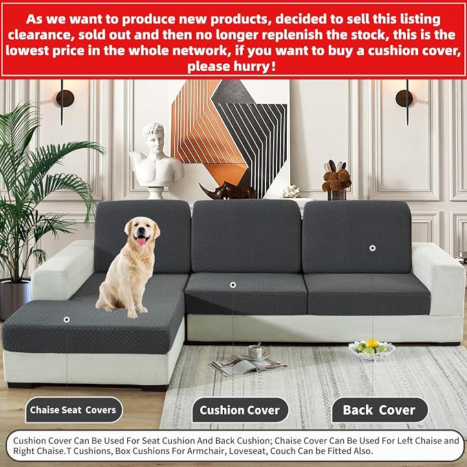 【Clearance】 Stretch Individual Cushion Covers Sofa Loveseat Seat Cushion Slipcovers Soft Couch Cover Replacement Large Checkered Furniture Protector with Elastic Bottom (2 Pc Cushion Cover, Dark Gray) - Image 2