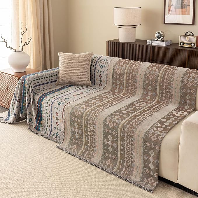 ROOMLIFE Couch Cover 3 Cushion Sofa, Washable Non Slip Furniture Sofa Protector Cover, Soft Chenille Sofa Slipcovers Sectional L Shape Dogs Couch Cover Throw Blanket with Tassels 71''X150'' - Image 5