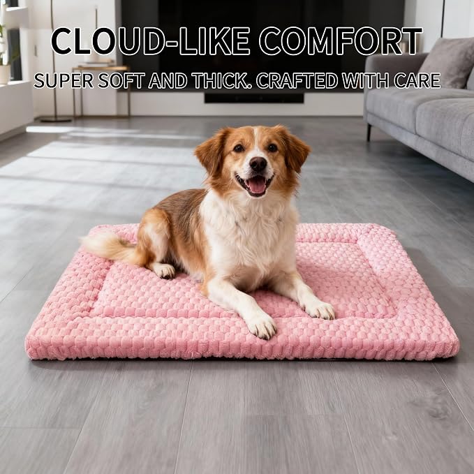 Dog Bed Mat, Reversible Dog Crate Pad - Washable Kennel Mat with Soft Support Foam, Flat Kennel Pad for Dogs & Cats, Double Pet Bed Perfect for Cage (Pink, 30" L x 20" W x 1.5" Th) - Image 2