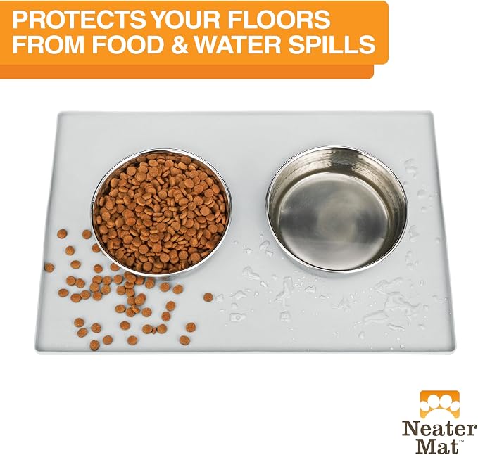 Neater Pet Brands Neater Mat Pet Mats for Food and Water, Cat & Dog Bowl Mat Waterproof Silicone, Feeding Tray, Dog Food Mats for Floors, Placemat w/Raised Edge for Under Bowls, 32" x 24", Light Gray - Image 2