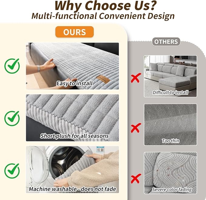 Couch Covers for Dogs, Velvet Dog Couch Cover, Pet Couchs Covers for 3-Seater, Couchs Protector for Dogs, Sofa Cover for Pets Washable(1PC, Light Grey, 27.6"×82.7", 3-Seater) - Image 3