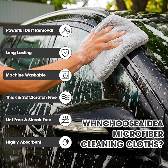 Shimeyao 30 Pcs 16 x 16 Inch Edgeless Microfiber Plush Towels for Cars Detailing Drying Wash Polishing Absorbent Cleaning Cloths, 500 GSM (Light Gray) - Image 4