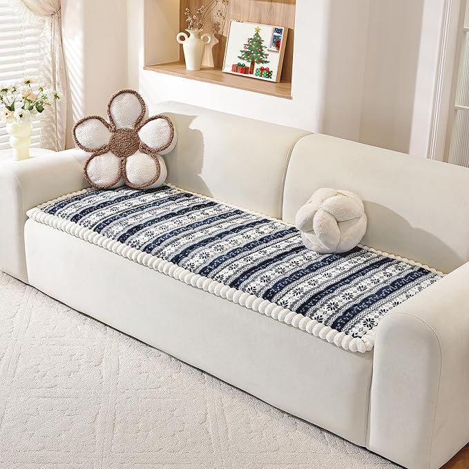 Plush Warm Sofa Cover, Pet Couch Covers for Loveseat, Sofa Covers for Pets Washable, Non-Slip Christmas Couch Cover for Dogs, Dog Couch Protector for Christams(1PC, Navy Blue, 27.6"×59") - Image 2