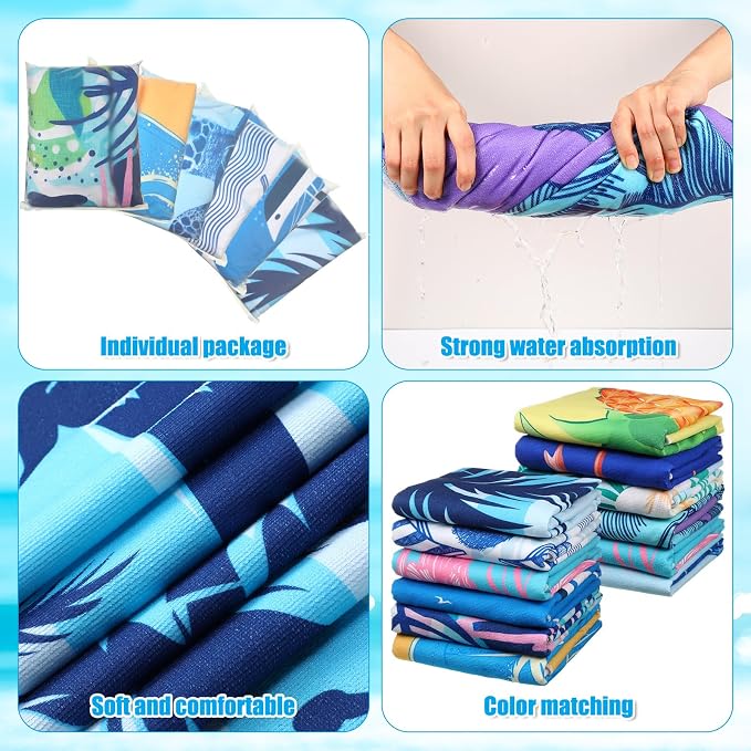 12 Pcs Oversized Microfiber Beach Towels Set 30 x 60 Extra Large Fiber Swim Pool Towel Absorbent Bath Blanket for Travel Vacation Accessories Gift Spa Soft Lightweight (Summer) - Image 3