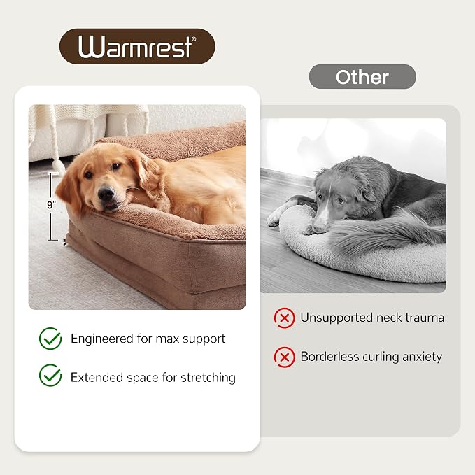 XL Orthopedic Dog Beds for Large Dogs, Waterproof Egg-Crate Foam Pet Couch Bed with Soft Sides, Non-Slip Dog Sofa with Fleece Removable Washable Cover, 42" L Supportive Pet Sofa, Brown - Image 6