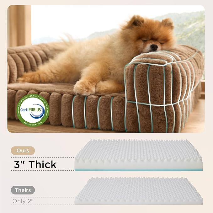 Bedsure ComfyFleece™ Orthopedic Dog Bed for Small Dogs, Waterproof Memory Foam Small Pet Beds with Sides, Non-Slip Bottom and Egg-Crate Foam Medium Dog Couch Sofa with Washable Corduroy Cover, Brown - Image 3