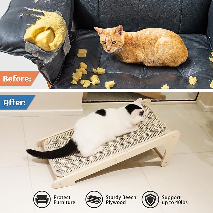 PETKARAY Cat Scratcher, Sisal Cat Scratching Ramp, L Shape Scratch Board for Indoor Kitty, 27" Wall Furniture Protector with Mouse Toy, Chevron - Image 4