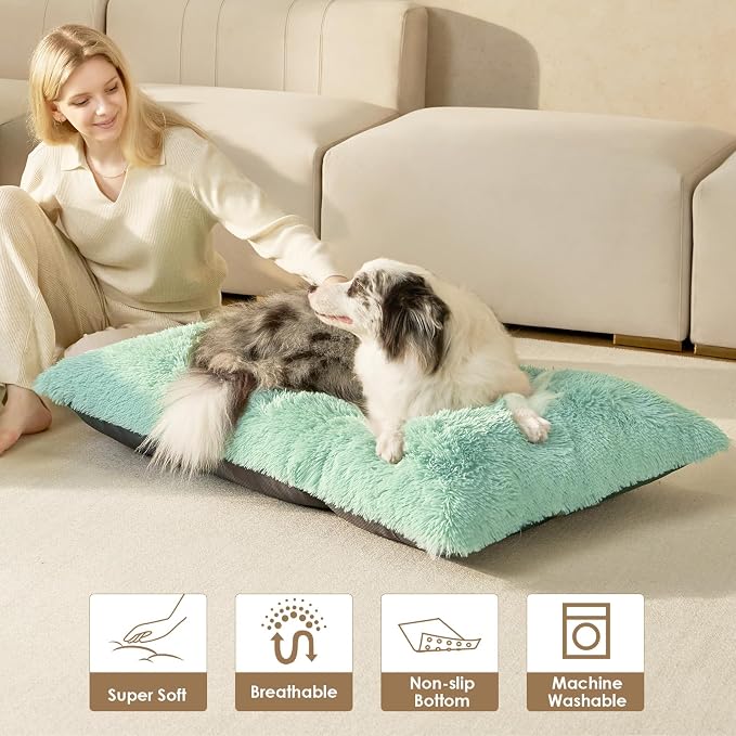 EHEYCIGA Fluffy Dog Crate Bed for Small Dogs, Plush Crate Pad, Apple Green | Calming Anti Anxiety Small Dog Bed, Washable Soft Warm Faux Fur Crate Mat with Non-Slip Bottom - Image 7