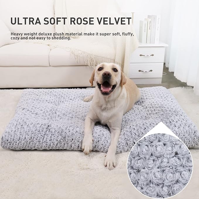 KSIIA Washable Dog Bed Deluxe Plush Dog Crate Beds Comfy Kennel Pad Anti-Slip Pet Sleeping Mat for Large, Jumbo, Medium, Small Dogs Breeds, 47" x 29", Gray - Image 3