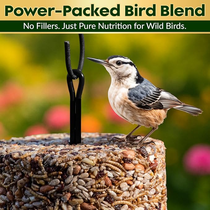Bugs, Nuts & Berries Bird Seed Cylinders with Hole - USA Made (6" x 7.75") | Mealworms, Nuts & Berries Blend, Protein Rich, Cylinder Bird Seed, No Filler, Attract Wild Birds, Natural Ingredients 3.75lbs - Image 7