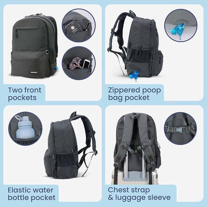 Rubyloo Dog Travel Backpack for Supplies - Dog Diaper Bag with Travel Bowls | 2 BPA-Free Bowls; Food Container & Treat Pouch; Placemat; Laptop Sleeve; Poop Bag Dispenser, Hiking, Camping & Road Trips, - Image 6