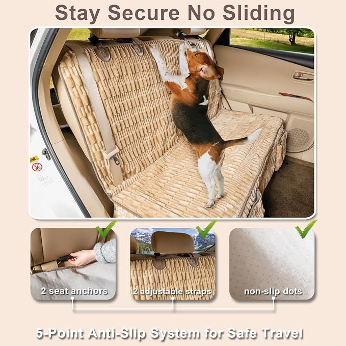 Dog Car Seat Cover, Soft Plush Waterproof Back Seat Protector, Tan | Non-Slip Backing, Full Bench Coverage, Hair, Dirt & Scratch Defense, Machine Washable, Fits Cars, SUVs & Trucks - Image 4