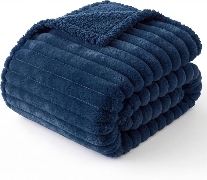 Bedsure ComfyFleece™ Waterproof Dog Blankets for Medium Dogs 30"x40" | Soft Plush Puppy Cat Blanket, Washable Corduroy Fleece,Cozy Calming Reversible Furniture Protector Indoor for Pet, Navy Blue by Unknown