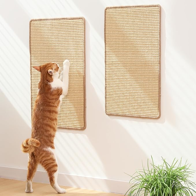 FUKUMARU 2 Packs Cat Scratching Mat, 23.6 x 15.7 Inch Cat Scratcher Pad | Natural Sisal Cat Scratch Mat for Indoor Cats, Horizontal Cat Wall Scratcher Floor Rug with Sticky Tapes, Furniture Protector by FUKUMARU
