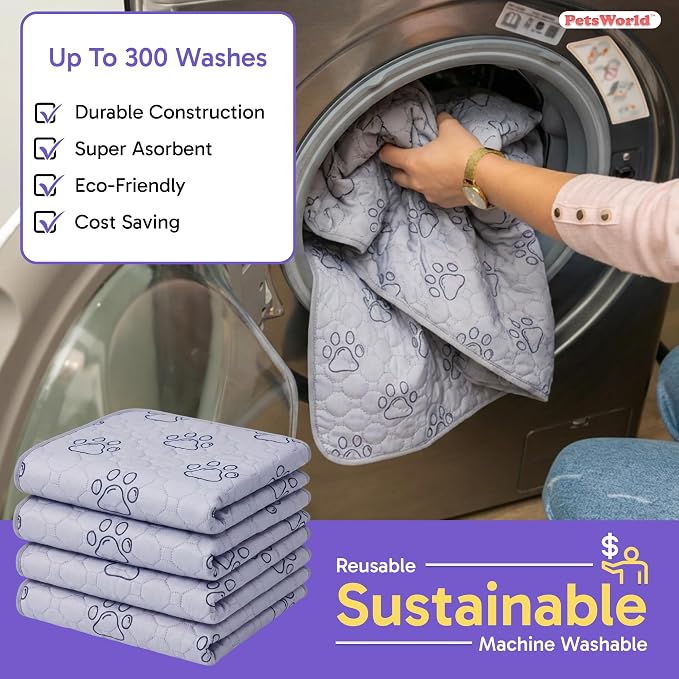 PETSWORLD Washable Reusable Dog Pee Pads (Pack of 16) – 34” x 52” Extra Large Training Pads with Non- Slip Backing – Waterproof, Leakproof, Absorbent Pet Pads for Puppies & Dogs - Image 4