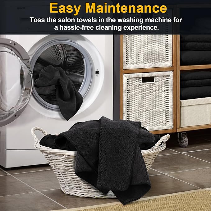 UNIMADE Salon Towels 24 Pack, Microfiber Barber Towels Bulk, (16x29 inches) Hair-Drying Cloth Super Soft Black Hand Cloth for Gym, Bath, Spa Use and Home Beauty Care(Not Bleach Proof) | (16x29 inches) Hair-Drying Cloth Super Soft Black Hand Cloth for G... - Image 5