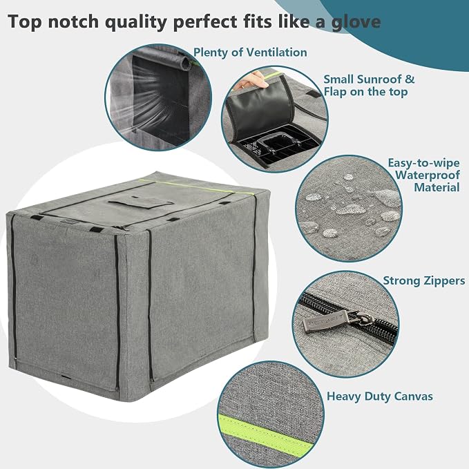 PETSFIT Dog Crate Cover,42 Inch Kennel Cover for Wire Dog Crate, Double Doors, Mesh Window, Flap On The Top and Back is Detachable, Dog Cage Cover Grey - Image 4