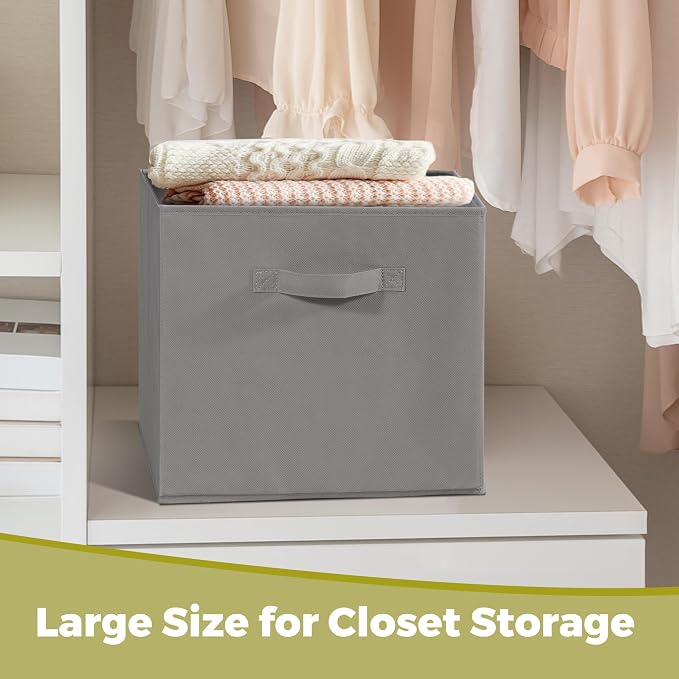 11 Inch Fabric Storage Cubes, Sturdy Foldable Storage Bins, Heavy Duty Cube Organizer for Clothes, Blankets, Shelves, Closets, Bedroom, Living Room, Gray, 7 Pack - Image 7