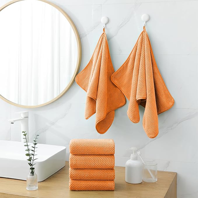 18 Piece Microfiber Bath Towels Set - 6 Bath Sheets,6 Hand Towels And 6 Washcloths,Soft Family Towels,Highly Absorbent Bathroom Towel,Quick Dry Shower Towel Luxury Towels For Hotel Spa Dorm-Tangerine - Image 2