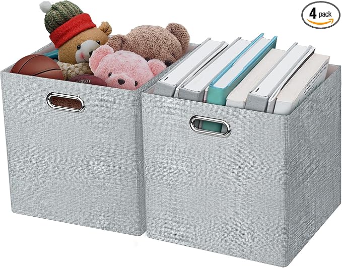 Thicker Fabric Storage Cubes 13 inch Collapsible Storage Bins for Organization, Cubby Storage Boxes for Organizing Shelf Cabinet Bookcase, 2pcs, Sliver Grey by Posprica