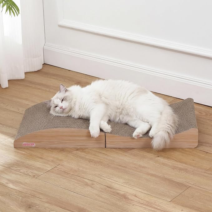 Eero 32" Modern Foldable Lounge Cat Scratcher with Catnip, Large Corrugated Cardboard Sofa Scratching Pad for Indoor Cats, Oak Wood, Oak Wood Finish CSR1011D - Image 9