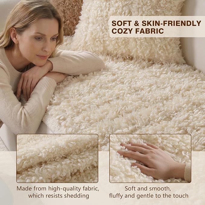 OHSIO Couch Cover for Pets, Washable Non-Slip Sofa Cover Pet Friendly, Soft Fuzzy Teddy Fleece Sofa Slipcover for 2-3 Cushion Sofa Furniture Protector (Ivory, 27.6" x 63") - Image 4