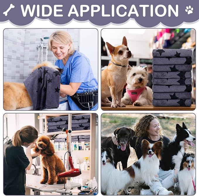 Chumia 8 Pcs Microfiber Dog Towels for Drying Dogs Cats 40 x 24 Inch Pet Towels Bulk for Large Puppy Absorbent Fast Drying Paw Bath Bathing Supplies for Pets(Star,Gray) - Image 5