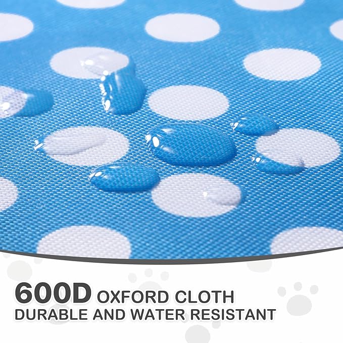 MoNiBloom 4 Wheels Pet Stroller, Easy-Fold Umbrella Shaped Dog Cat Jogger Stroller w/Storage Bag & Visible Mesh for Small/Medium Dogs Cats Sky Blue Polka Dots