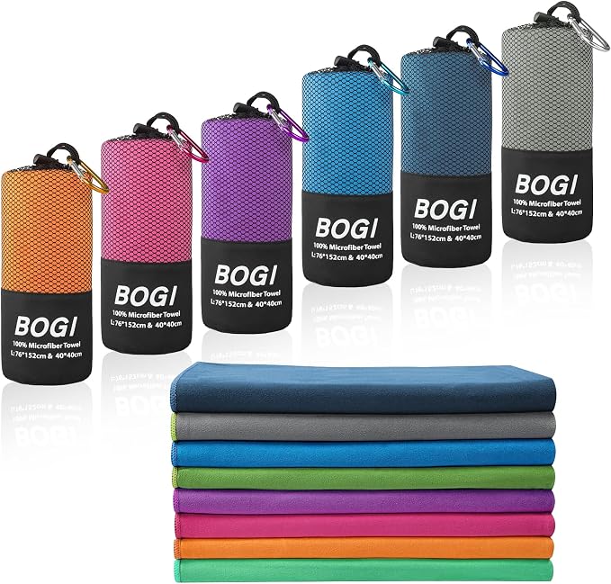 BOGI Microfiber Travel Sports Towel-Quick Dry Towel, Soft Lightweight Microfiber Camping Towel Absorbent Compact Travel Towel for Camping Gym Beach Yoga Swimming Backpacking (S:16''x32'',2Pcs-Grey) by BOGI