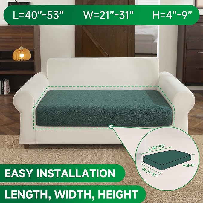 OHSIO Couch Cushion Covers for Sectional Sofa, Stretch Soft Sofa Slipcovers Washable Wear-Resistant Universal Furniture Protector for Living Room(1 Piece Loveseat Cover, Green) - Image 2
