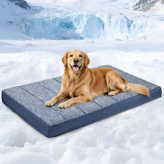 Cooling Dog Bed for X Large Dogs - Orthopedic Pet Beds with Memory Foam, QMAX>0.5, Waterproof Removable Washable Cover for Hot Weather, Wander Blue, 41" L x 27" W x 3" H by ZAKAPAWS