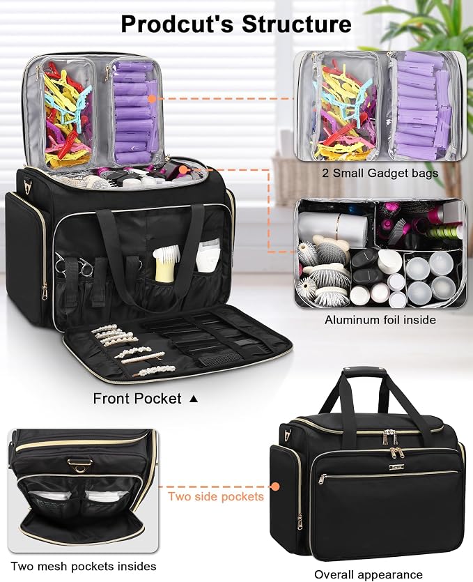 MONSTINA Professional Hairstylist Traveling Bag with Two Detachable Small Bags,Hairdressing Bag Makeup Salon Organizer Bag for Barber Hairdresser Insulation Material - Image 3