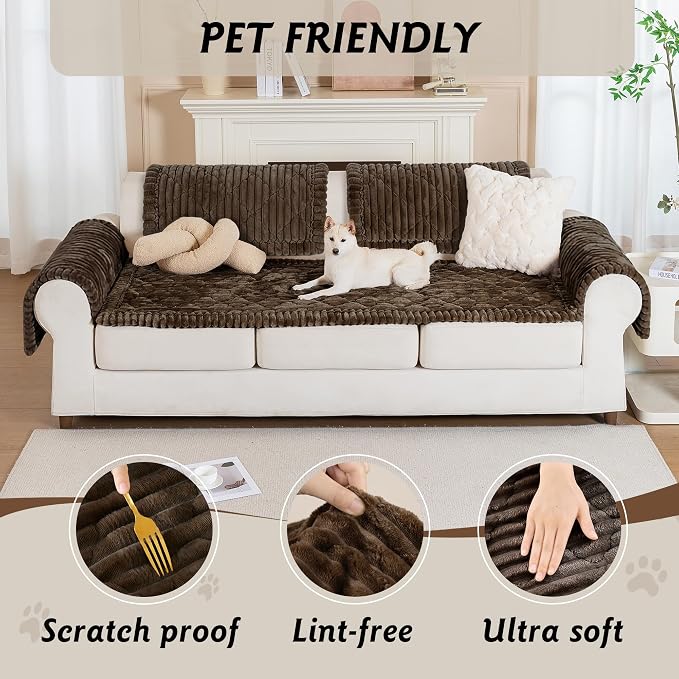 PuTian 100% Waterproof Fuzzy Couch Cover for Dogs Brown 27.6"x70.9" | Pet Friendly Dog Mat for Couch, Waterproof Sofa Protector, Scratch Resistant Furniture Cover for Dogs, Machine Washable - Image 2