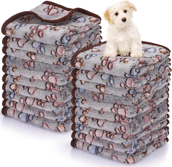Chumia 1 Pcs Dog Blankets Soft Fluffy Fleece Washable Puppy Sleep Blankets Small Mat for Pets Throw Warm Bed Mat for Dog Puppy Cat (Black,Paw) by Chumia