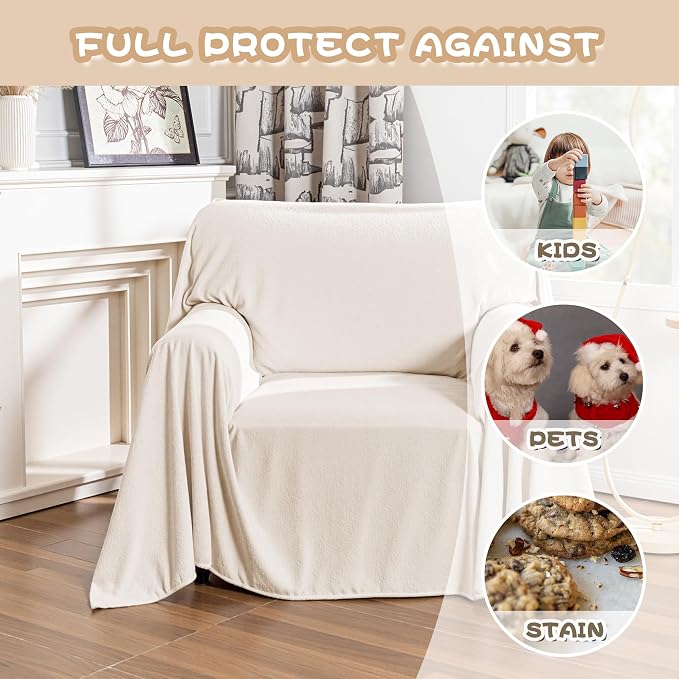 MYSKY HOME White Armchair Couch Cover for Sofa, Couch Covers for Dogs Washable, Couch Cover Blanket Modern Sofa Slipcovers, Super Soft Sofa Furniture Cover for Reclining Couch, 71" x 91" - Image 3
