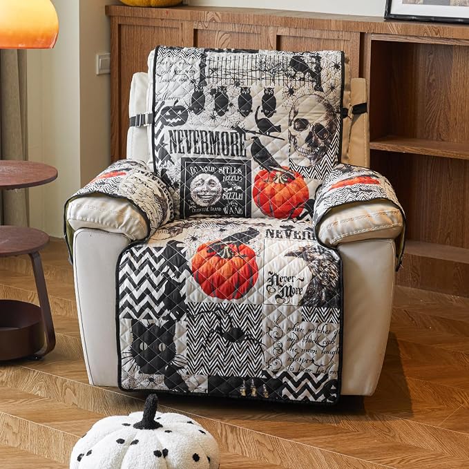 EVENHUG Halloween Sofa Cover for Festival Home Decorations Slipcover Furniture Protector Washable Couch Cover with Non Slip and Elastic Straps for Kids Pets Dogs (Recliner) - Image 6