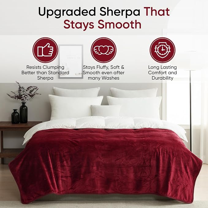 Waterproof Blanket for Bed, Couch & Sofa, Reversible Sherpa & Flannel Throw Blanket, Leakproof Soft Washable Furniture Protector for Pets & Home (Red, 60"x80") - Image 2
