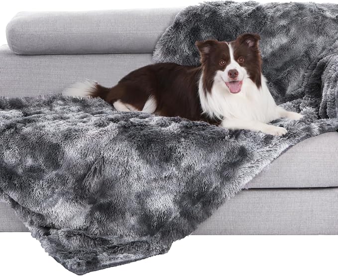 gogobunny Waterproof Dog Blanket for Couch & Furniture Protection - Super Soft Reversible Throw for Large Dogs & Cats, Calming Washable Fur & Sherpa Pet Blanket(33x77 Inch, Tie-dye Grey) by gogobunny