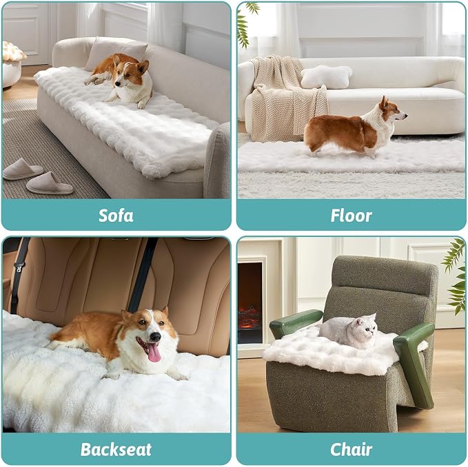 COZY KISS Couch Cover for Dogs Washable, Ultra Soft Faux Fur Pet Sofa Pad for Car Seat Protector, Liquid Pee Proof Cat Mat, Warm Pad for Dresser Top, 27.5x59 inch, Cream - Image 6